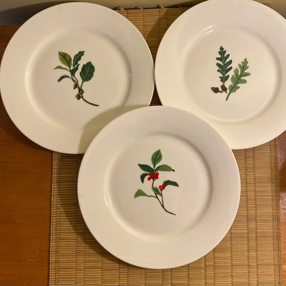 Crate and Barrel Salad Dessert Plates Set of 3 Sprigs Plates Botanical Plates